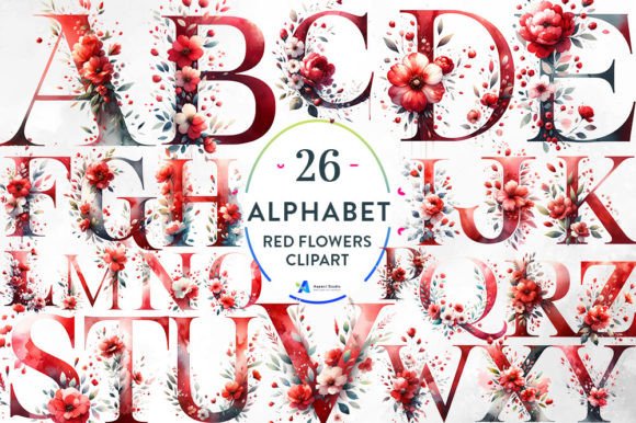 Download Red Spring Floral Alphabet Clipart - Spring floral Collection