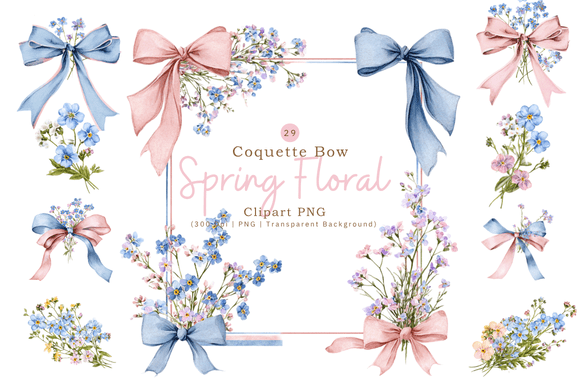 Download Coquette Bow &amp; Spring Floral Clipart PNG - Spring floral Collection
