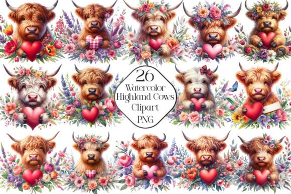 Download Spring Floral Highland Cows Clipart - Spring floral Collection