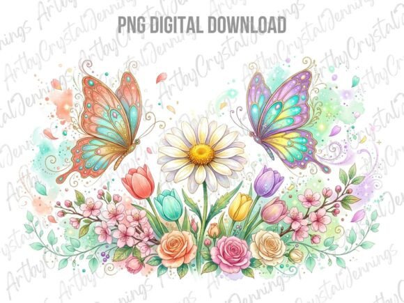Download Beautiful Spring Floral Butterfly PNG - Spring floral Collection