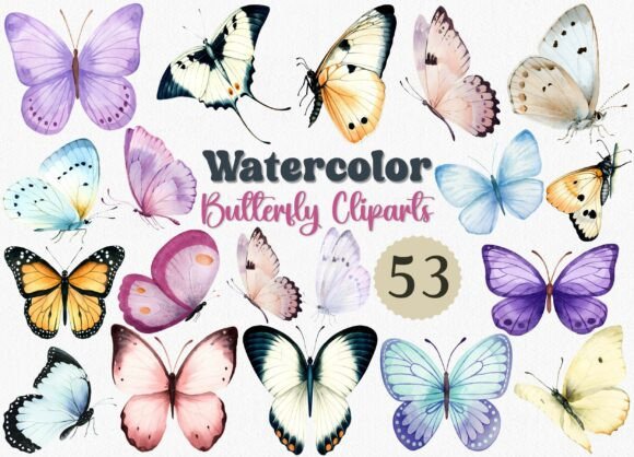 Download Watercolor Butterfly Clipart Set, 53 PNG - Watercolor butterfly clipart Collection