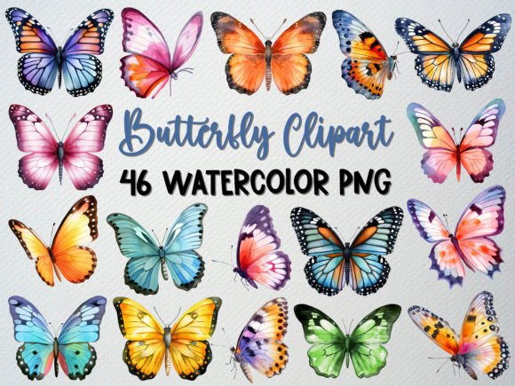 Download Watercolor Butterfly Clipart Set, 46 PNG - Watercolor butterfly clipart Collection