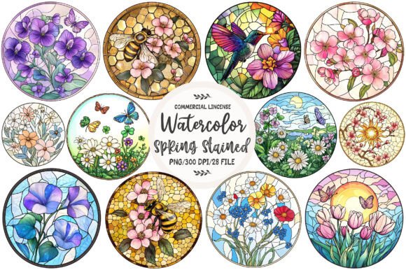 Download Spring Floral Round Stained Glass Art - Spring floral Collection