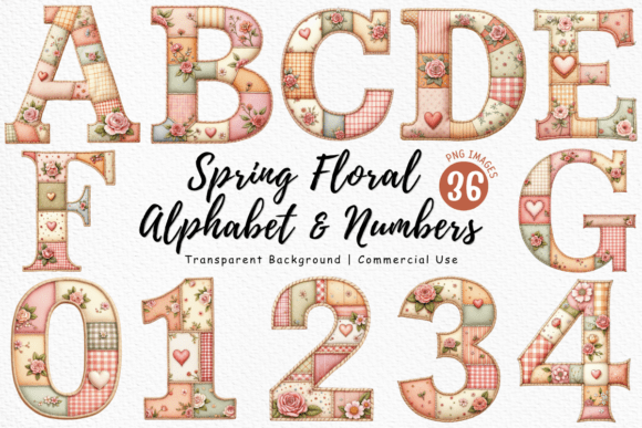 Download Spring Floral Patchwork Alphabet Bundle - Spring floral Collection